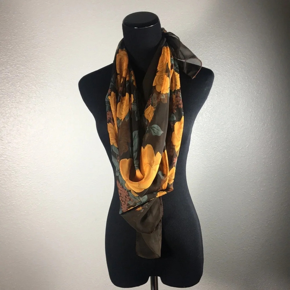 Scarf Brown with Orange Roses Sheer